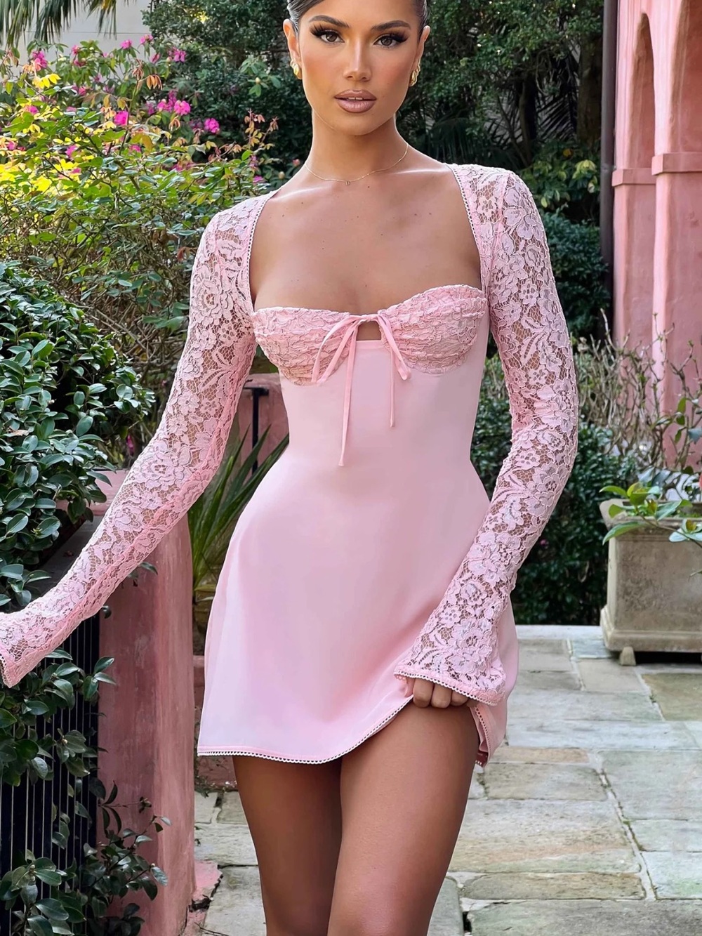 Women’s Pink Lace-Trim Slip Dress